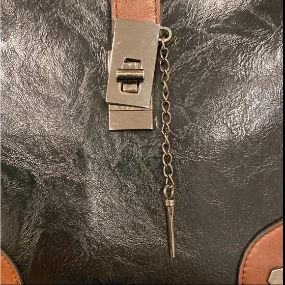 Black and Brown Handbag with Silver Accents - Picture 5 of 14